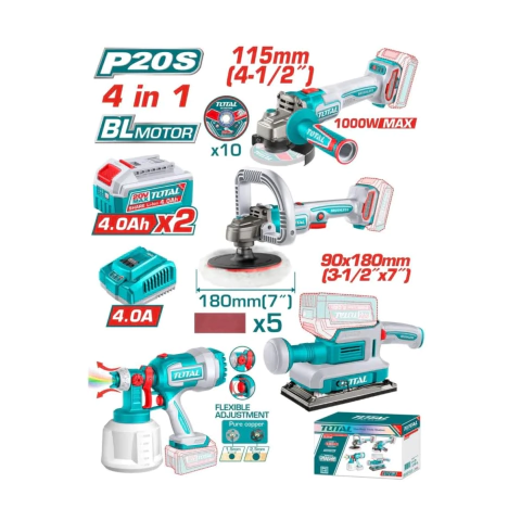 Kit Amoladora 20V 1000W + Pulidora 180mm + Equipo para Pintar + Lijadora INDUSTRIAL TOTAL TOSLI250696-4