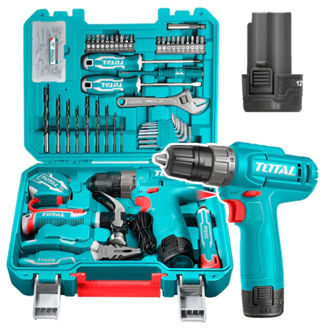Kit Taladro 12V 750rpm 12v + 129 Accesorios TOTAL THKTHP11292