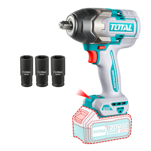 Llave de impacto 20v 850Nm brushless Con Bocallaves Total TIWLI20851