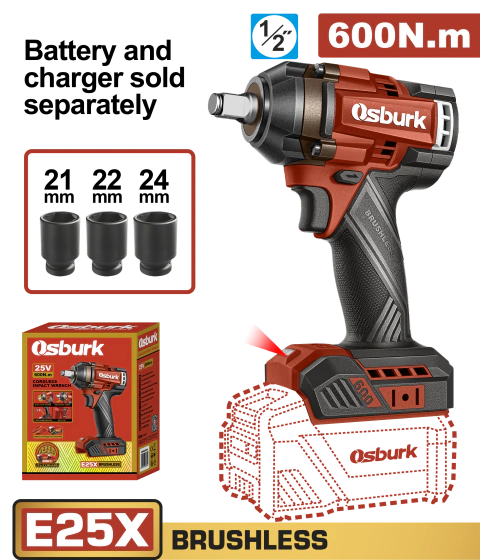 Llave de Impacto 25V BL 600Nm OSBURK KEWH256001