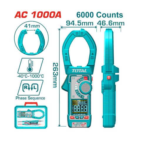 Pinza Amperométrica Digital AC 1000A INDUSTRIAL TOTAL TMT7610001