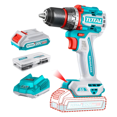Taladro 20v Brushless 2000rpm 55nm Bateria Cargador Total TDLI205582-4