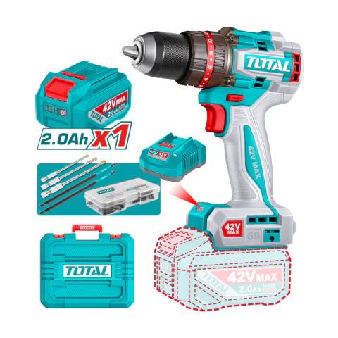 Taladro Percutor 42V BL 2000rpm 69Nm Total TIDLI426981-4 (MALETIN, CARGADOR, Y BATERIA 2Ah)